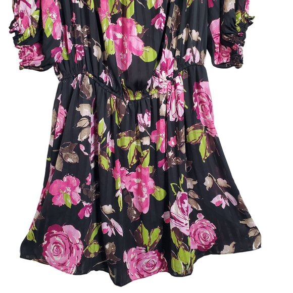 Boston Proper Sz M Dress Floral Chiffon Smocked Neckline Off Shoulder Puff Sleev - Picture 6 of 12